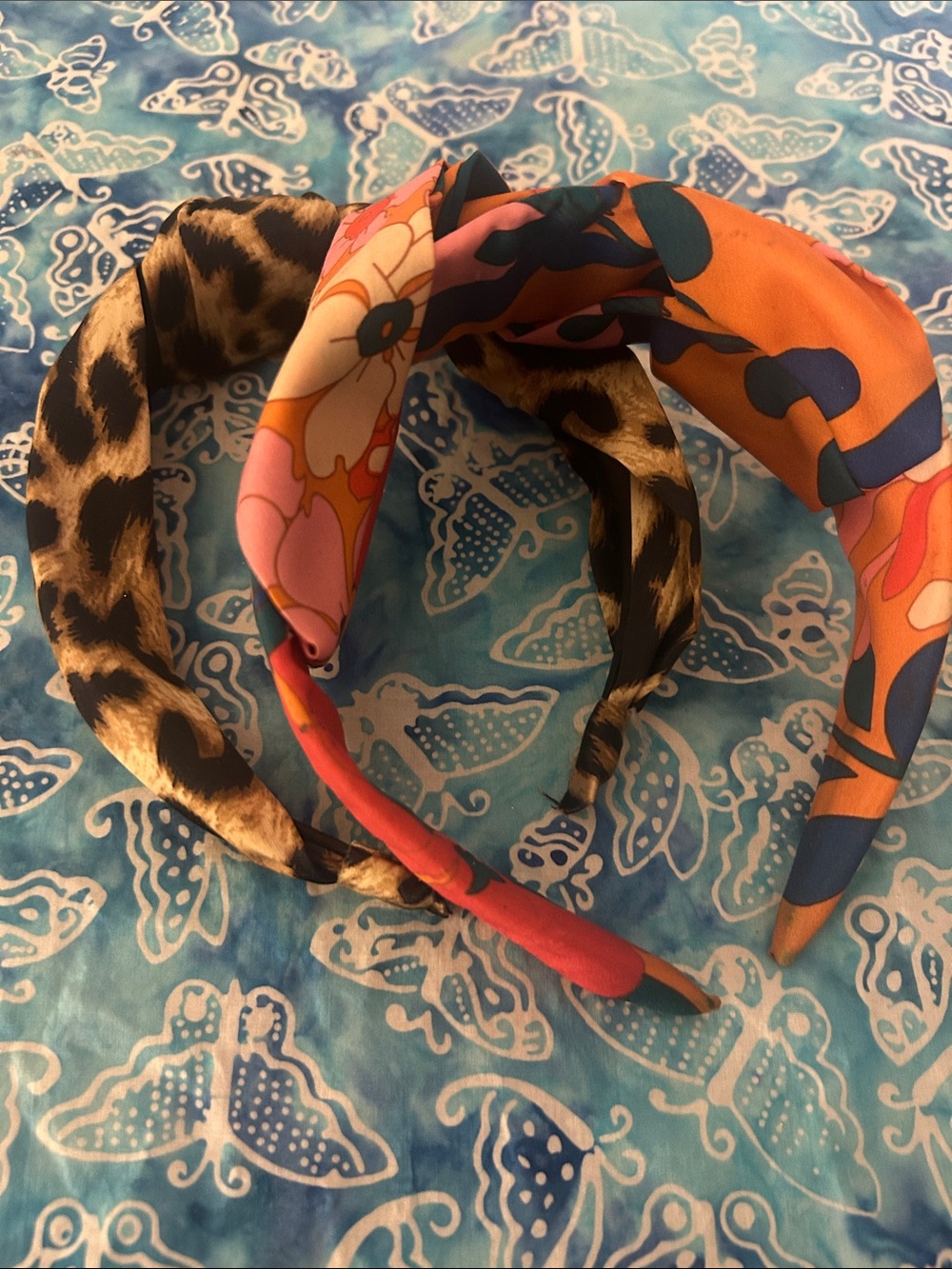 Colorful Mixed Print Knotted Headbands - Orange, Pink, Leopard (2)